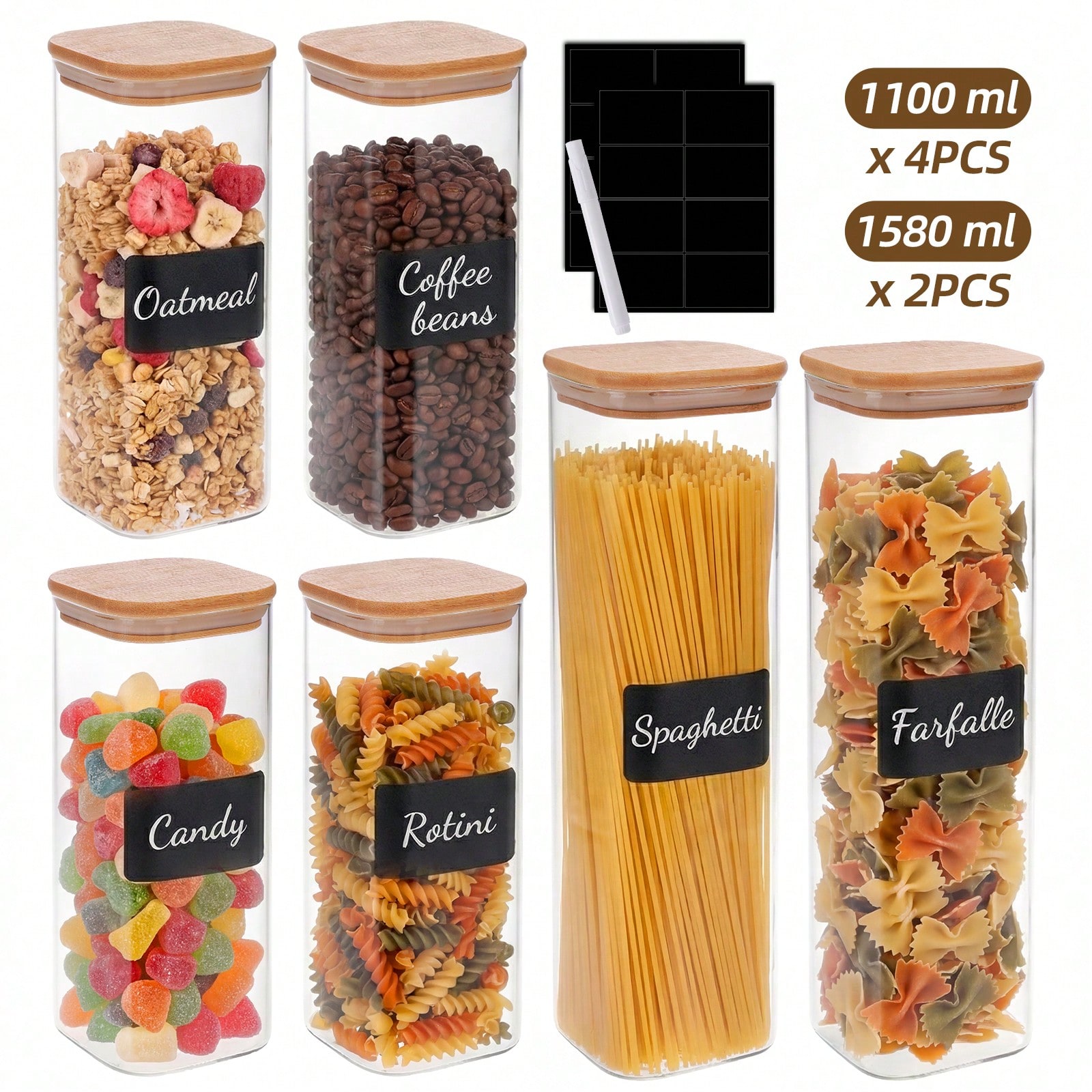 Food Snacks Label - حاويات زجاجية لتخزين الطعام مع أغطية